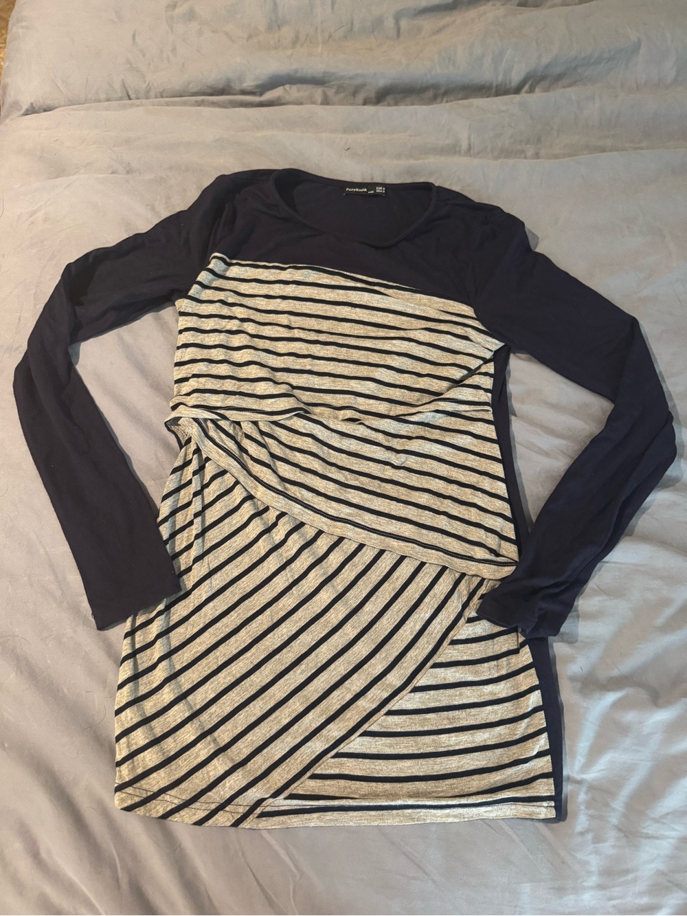 Patty Boutik Mama Womens Stripped nursing long sleeve shirt navy gray